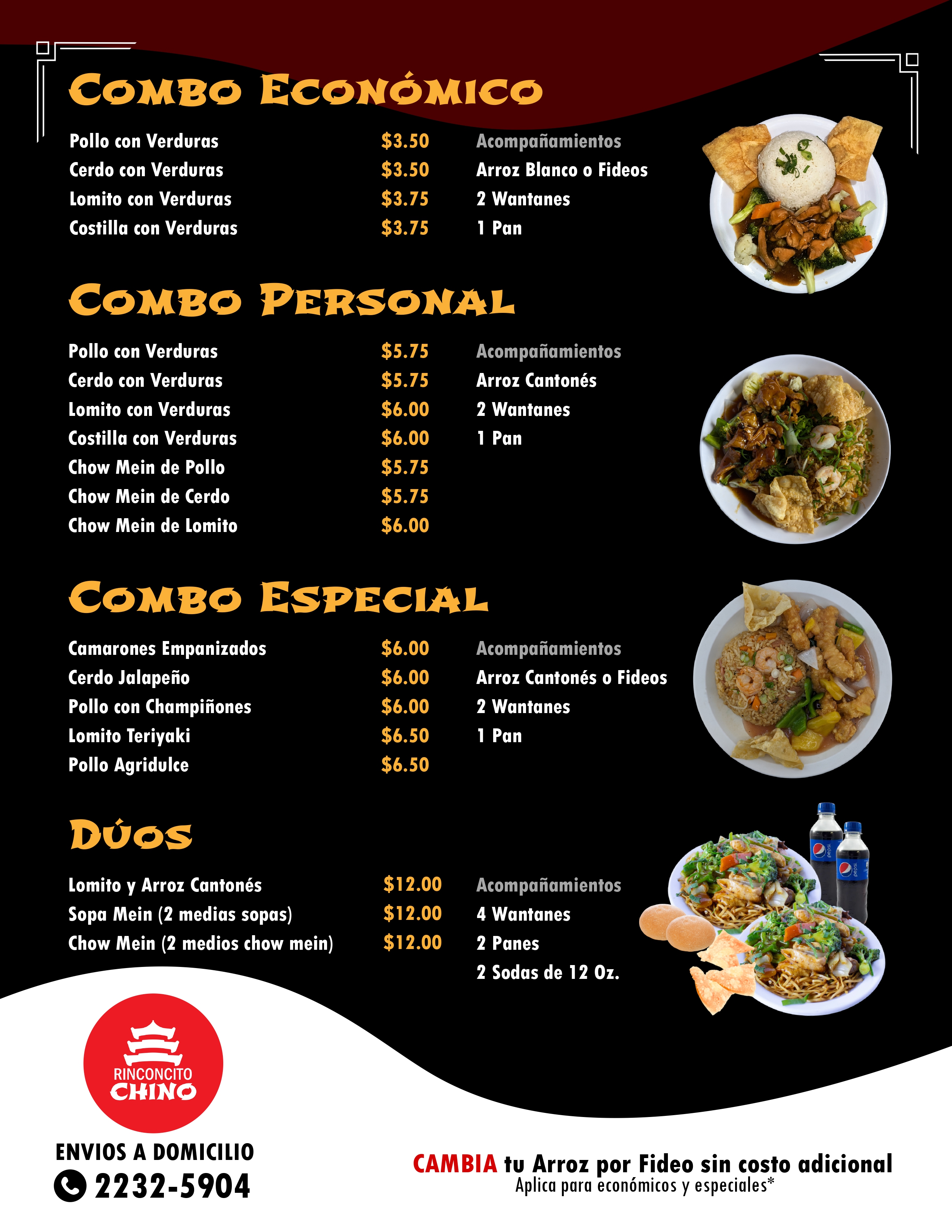 Imágen Menú Combos Personales Rinconcito Chino